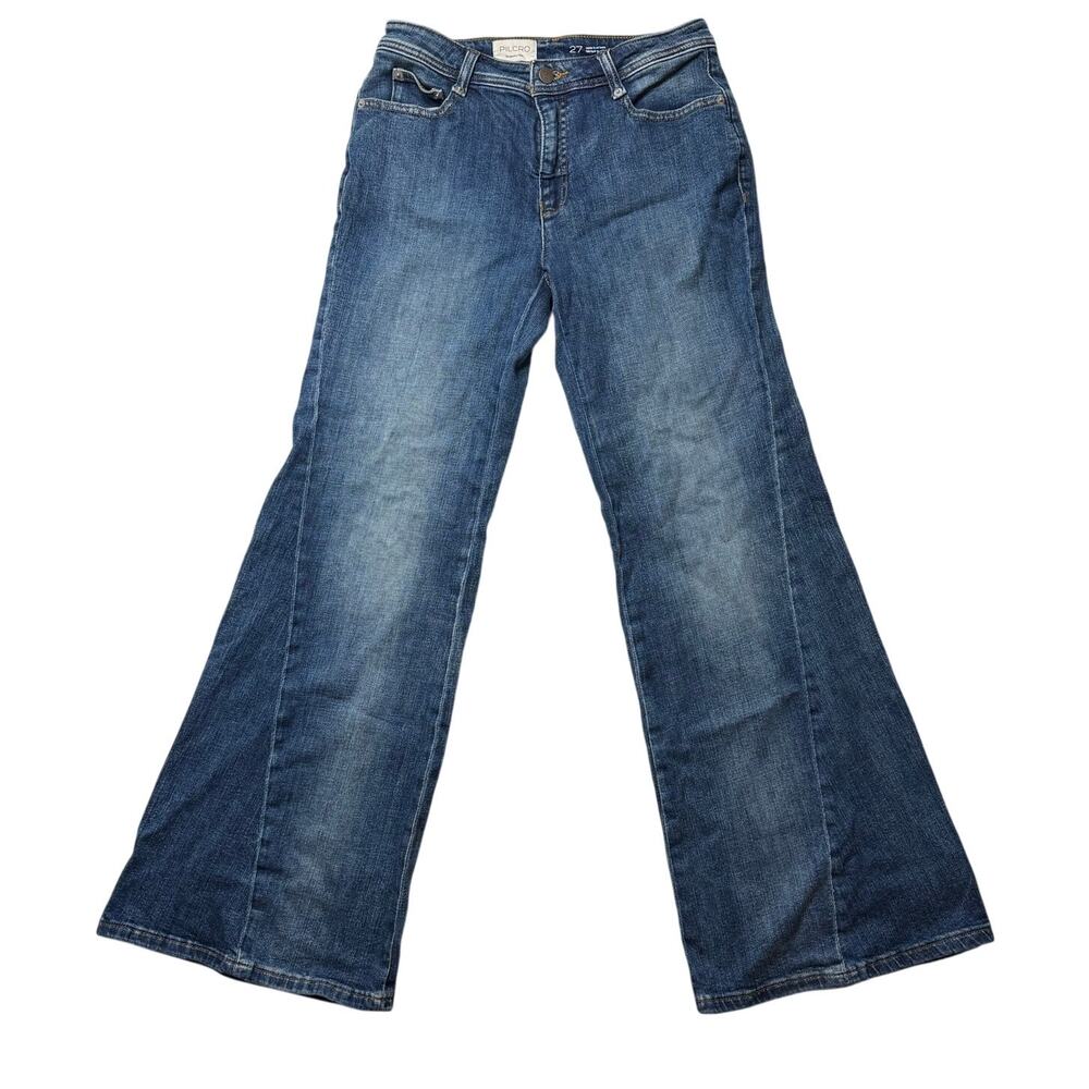 Anthropologie Pilcro Wide Leg Flared Denim Jeans Size 27 Women's Cotton Stretchy